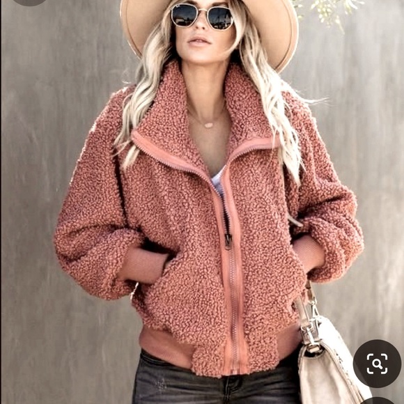 NWOT Teddy Inspired Relaxed Fit Sherpa Jacket in Terracotta Size Medium - Picture 1 of 11